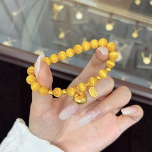 สร้อยข้อมือคริสตัลตาแมวชุบทองสไตล์โบราณพร้อมลูกปัด สร้อยข้อมือนำโชคสำหรับผู้หญิง เครื่องประดับที่ประณีตและมีระดับ - Product Image 2