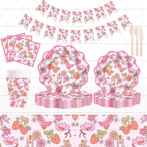 Vajilla Rosa DAMAI para Fiestas, Artículos para Fiestas, Decoraciones para Fiestas de Vaqueras, Platos, Vasos, Servilletas, Cubiertos, Cumpleaños, Baby Showers - Product Image 1