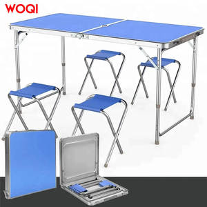 Conjunto de mesa y sillas plegables para exteriores Woqi 120x60x70, muebles de jardín de acero, azul real, 4 plazas, diseño minimalista - Product Image 4