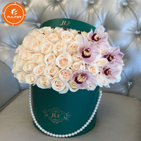Boîte à fleurs de haute qualité avec poignée en perle, boîte d'emballage de bouquet de fleurs personnalisée