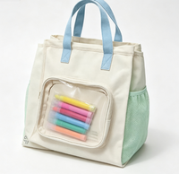 Sac fourre-tout pour enfants avec fenêtre transparente en PVC, poche latérale en maille, sac de rangement pour fournitures d'art en toile, sac à main pour activités de dessin des enfants