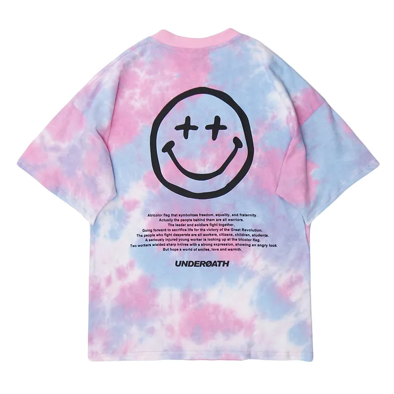 Tie Dye Graffiti Casual Zomer Nieuwe Stijl Hip Hop Heavy Katoen Korte Mouw O-hals Mannen T-shirt