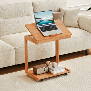 Table d'appoint pliante multifonctionnelle en bois massif en forme de C pour salon et chambre à coucher - Product Image 3