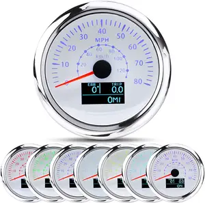 Velocímetro GPS para coche, odómetro impermeable de 85 mm para barco, camión, negro, Dial doble, 80 MPH, 7 colores LED incluidos, Sensor GPS