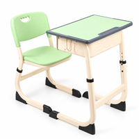 Ensemble bureau et chaise d'étude pour enfants, hauteur réglable, avec logo personnalisé, cadre en acier vert, mobilier de maternelle pour l'école préscolaire