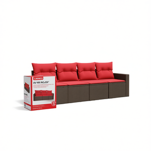 Ensemble de canapés de patio en polyrotin brun Lambru 4 pièces avec coussins, meubles de jardin d'extérieur, design contemporain - Product Image 1