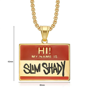 Colliers pendentifs Hip Hop « Hi My Name Is Slim Shady » en acier inoxydable, plaqué or 18 carats, pour hommes et femmes, vente en gros - Product Image 6