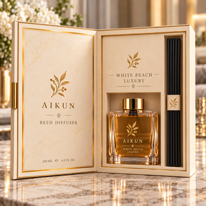 Diffuseur de parfum en verre carré transparent Aikun White Peach 200ml, OEM ODM, logo personnalisé, approvisionnement en gros, échantillonnage rapide pour la vente au détail de parfums d'intérieur - Product Image 2