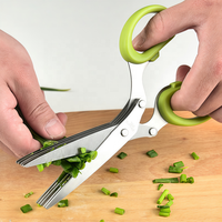Tijeras de cocina eficientes para hierbas, tijeras de cebolla verde de cinco capas de acero inoxidable con cubierta de Seguridad para Chile, perejil y verduras