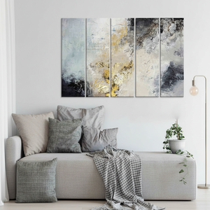 Gray and Gold Art Deco Plaster Art Modern Printed Panel <b>Canvas</b> <b>Wall</b> Hanging SET of 5 <b>CANVAS</b> - Product Image 3