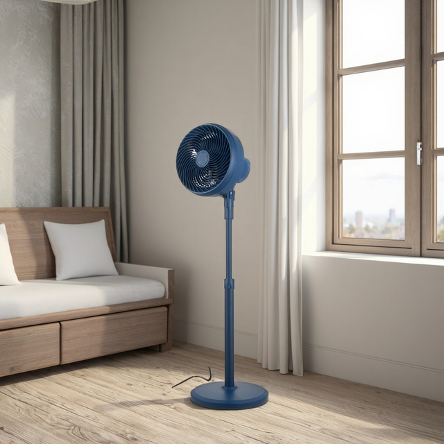 Modern Fashion 8 Inch White Blue Red Colorful Height Adjustable 90W Oscillating Pedestal High Speed Stand Air Circulator Fan