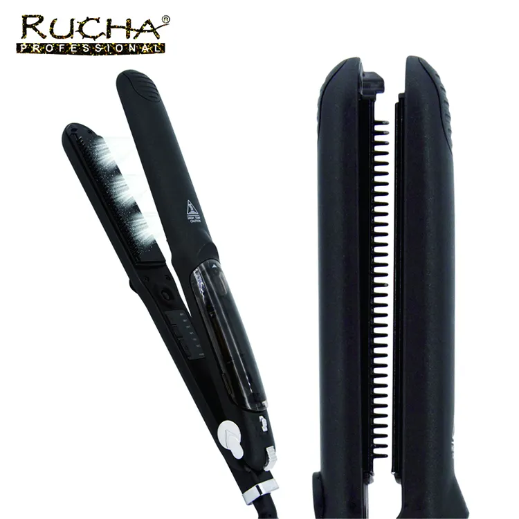 Rucha good quality PTC fast heating steam pod hair straightener ceramic coating professional LED display steampod flat iron