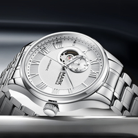 Reloj Automático de Esqueleto Mark Fairwhale para Hombre, Esfera Izquierda con Subesfera, Brazalete de Acero Inoxidable, Resistente al Agua, Luminoso, FW-6056