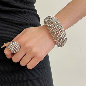 French Geometry Hollow Round Bead Open Bracelet Light Luxury Luxury <b>Small</b> High-grade Sense Bracelet Women's Gold-plated Jewelry - Product Image 4