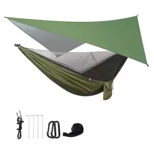 Camping Hammock With Mosquito Net Rain Fly Heavy Duty Tree Strap Nylon Parachute Hammock Tent Waterproof Rainfly Set