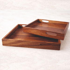 Juego Premium de 2 Bandejas Rectangulares de Madera Oscura con Asas Laterales Recortadas, Aptas para Lavavajillas, para Escritorio y Vajilla - Product Image 2