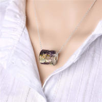 Collar de Moda para Mujer con Colgante de Resina Creativa Retro con Flores Secas