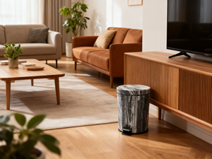 Pattumiera a Pedale a Righe con Coperchio, Contenitore <span class=keywords><strong>Salvaspazio</strong></span> per Rifiuti, Bidone per Cucina Bagno Ufficio per Interni Eleganti - Product Image 4