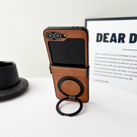 Coque de Luxe pour Samsung Z Flip 7 6 5 4 3, Housse Rigide en Cuir PU Texturé avec Support Téléphone Magnétique Métallique Inclus