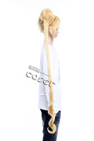 Peluca de cosplay de Sailor Moon Usagi Tsukino, 100 cm de largo, rubia, transparente, ondulada regular, 120% de densidad
