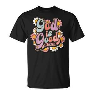 T-shirt pour femmes chrétiennes religieuses avec inscription « Floral God Is Good All The Time » - Product Image 1
