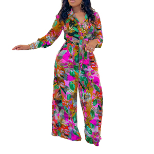 Nouvel ensemble 2 pièces tendance pour femme : chemise imprimée à revers et pantalon large - Product Image 1