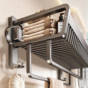 Estante de toallas con ventosa Blue Vine de 40, 50, 60, 70 cm, organizador de almacenamiento de malla montado en la pared color bronce, estante para baño - Product Image 5