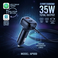 Traceur de véhicule Kaifute 2-en-1 avec chargeur de voiture, compatible Apple Find My et Android Find Hub, QC3.0 PD 35W, câble rétractable, sans abonnement, OEM
