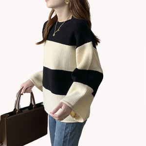 เสื้อสเวตเตอร์สไตล์ลำลองลายทางแบบใหม่  รับสกรีนโลโก้ คอกลม แขนยาว ทรงหลวม สำหรับผู้หญิง เนื้อผ้าถักคุณภาพสูง - Product Image 6