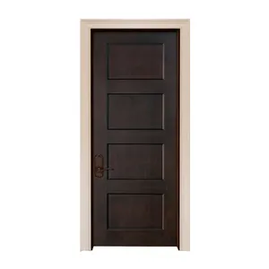Solid core wood with natural Walnut wood veneer 4-Panel Black Walnut Wood Door withDoor Lining