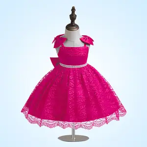 Summer formal floral pink princess birthday dress for baby girls
