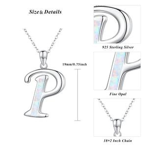 Gioielli da donna unici 925 in argento Sterling iniziale P lettera <span class=keywords><strong>monogramma</strong></span> con creato opale alfabeto collana - Product Image 2