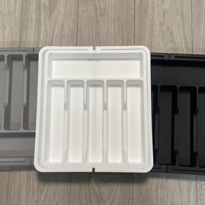 Organizzatore cassetti <span class=keywords><strong>in</strong></span> <span class=keywords><strong>plastica</strong></span> classico vassoio quadrato intagliato per utensili posate portaoggetti regolabile - Product Image 1