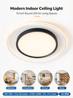 Plafonnier LED rond à installation rapide, 16 pouces, 24W, 3000LM, 5CCT, dimmable, avec support de montage, 120V, ETL, FCC, chambre principale