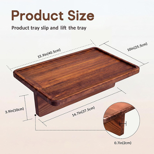 Solid Acacia Wood Sofa Arm Tray <strong>Foldable</strong> Clip-On <strong>Couch</strong> Armrest <strong>Table</strong> Dark Walnut Finish Raised Rim 15.9x10in Side <strong>Table</strong> - Product Image 4