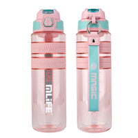Bouteille d'eau Tritan sans BPA, anti-fuite, avec marqueurs de temps, portable, pour fitness et sports de plein air, 350ml/500ml/700ml/1000ml, ouverture à un clic