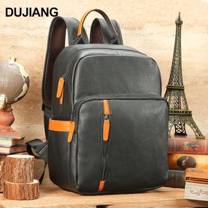 Dujiang Men's <b>Backpack</b> Genuine Leather <b>20L</b> Large Capacity Casual Travel Bag With Interior Zipper Pocket - Product Image 2