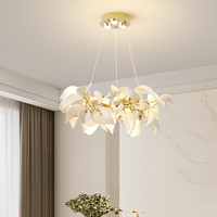 Lustre moderne en céramique en forme de feuille, luminaire suspendu LED doré de luxe pour salon, salle à manger, villa, hôtel, décoration
