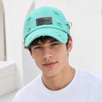 Casquette de baseball WEINI personnalisée avec logo, vert menthe, effet vieilli et déchiré, style Dad Cap avec anneaux métalliques, casquettes de sport style punk pour hommes et femmes, vente en gros