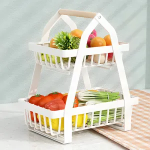Detachable 2 Tier Fruit Basket Fruit Bowl Basket Portable Kitchen Picnic Metal Food And Vegetables Holder Rack