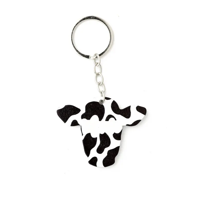 Moda Cabeza de Vaca forma llavero madera vaca patrón colgante mamá diseño llavero vaquero coche bolsa encanto Accesorios
