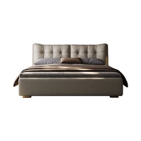 Lit en cuir capitonné minimaliste moderne, cadre de lit plateforme rembourré, lit double de luxe léger pour mobilier de chambre