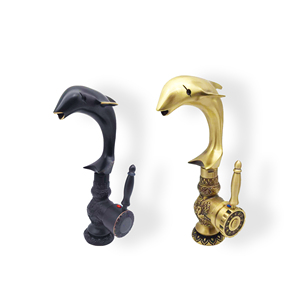 Châu Âu Phong Cách Cổ Brass Chrome Mạ Cá Heo Vòi Nước Lỗ Duy Nhất Sàn Gắn Độc Xử Lý Màu Đen Nóng Lạnh Nước Vòi Nước - Product Image 2