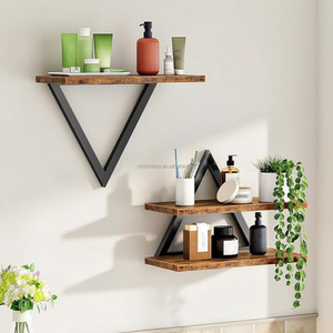 Set di Mensole Galleggianti a Doppio Livello in Acciaio <span class=keywords><strong>e</strong></span> Legno, Montaggio a Parete, Decorazione Fai-da-Te per Soggiorno, Camera da Letto, Bagno - Product Image 4