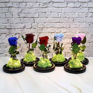 Rose unique préservée sous cloche en verre avec lumières LED - Alimentée par piles, base en <span class=keywords><strong>mousse</strong></span> - Décoration romantique pour la maison et cadeau - Product Image 3