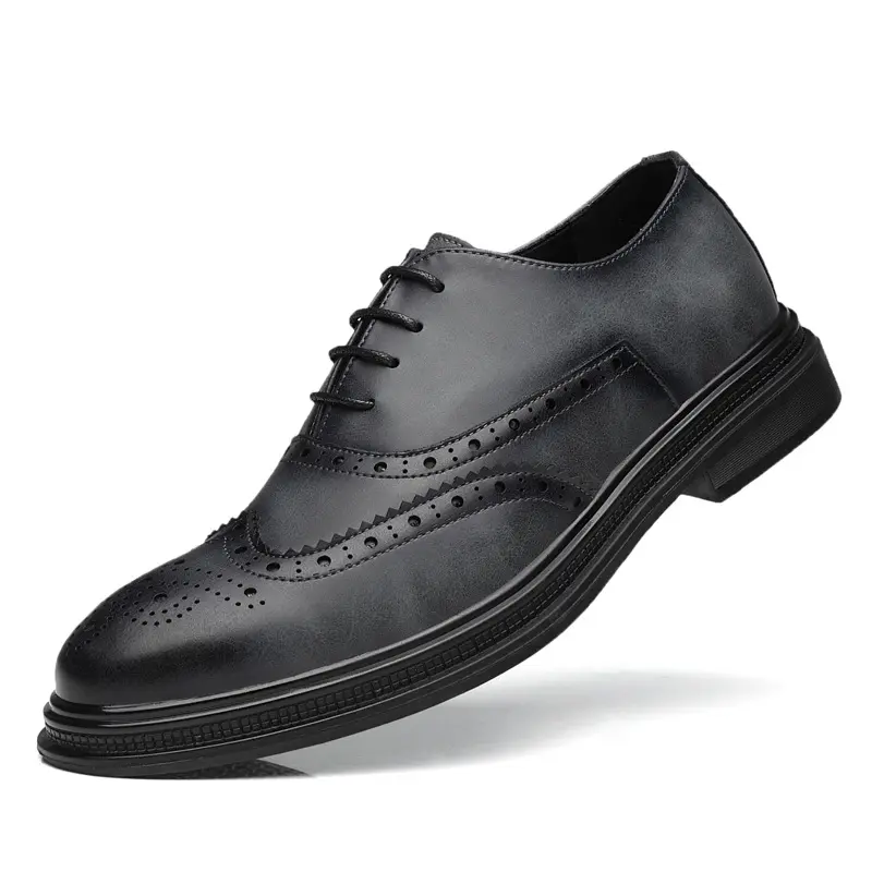 Spring New Men's Single Shoes Business Breathable Non slip Lacing Fashion Fashion Block Men's Cowhide Shoes