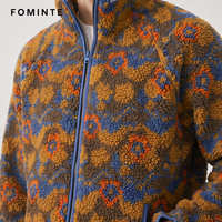 Veste Homme Hiver Chaude en Polaire Imprimé Camouflage Géométrique Entièrement Zippée, Manteau Sherpa Épais Style Streetwear – En Stock