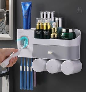 Dispensador Automático de Pasta de Dientes <span class=keywords><strong>Ecoco</strong></span> para Montar en la Pared del Baño con Soporte para Cepillo de Dientes - Product Image 1