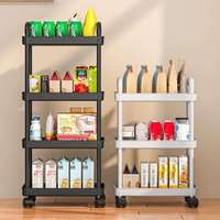 Étagère à roulettes en plastique sur pied à 4 niveaux, bibliothèque mobile, panier de rangement pour légumes de cuisine, organisateur de collations pour la maison et le salon