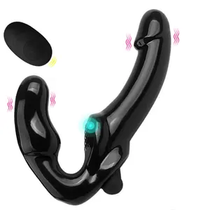 Vibrator Dildo Strap-on Tanpa Tali untuk Lesbian, Remote Control 10 Kecepatan, Vibrator Dua Kepala untuk Wanita, Mainan Seks untuk Dewasa - Product Image 1